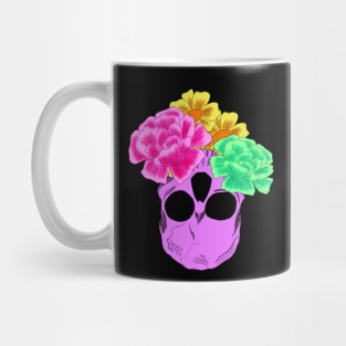 Bright Neon Purple Upside Down Skull Wit Neon Pink Neon Green and Yellow Flowers Mug